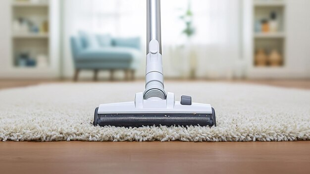  A sleek, modern vacuum cleaner on a carpeted floor, representing efficiency and the best cleaning results.